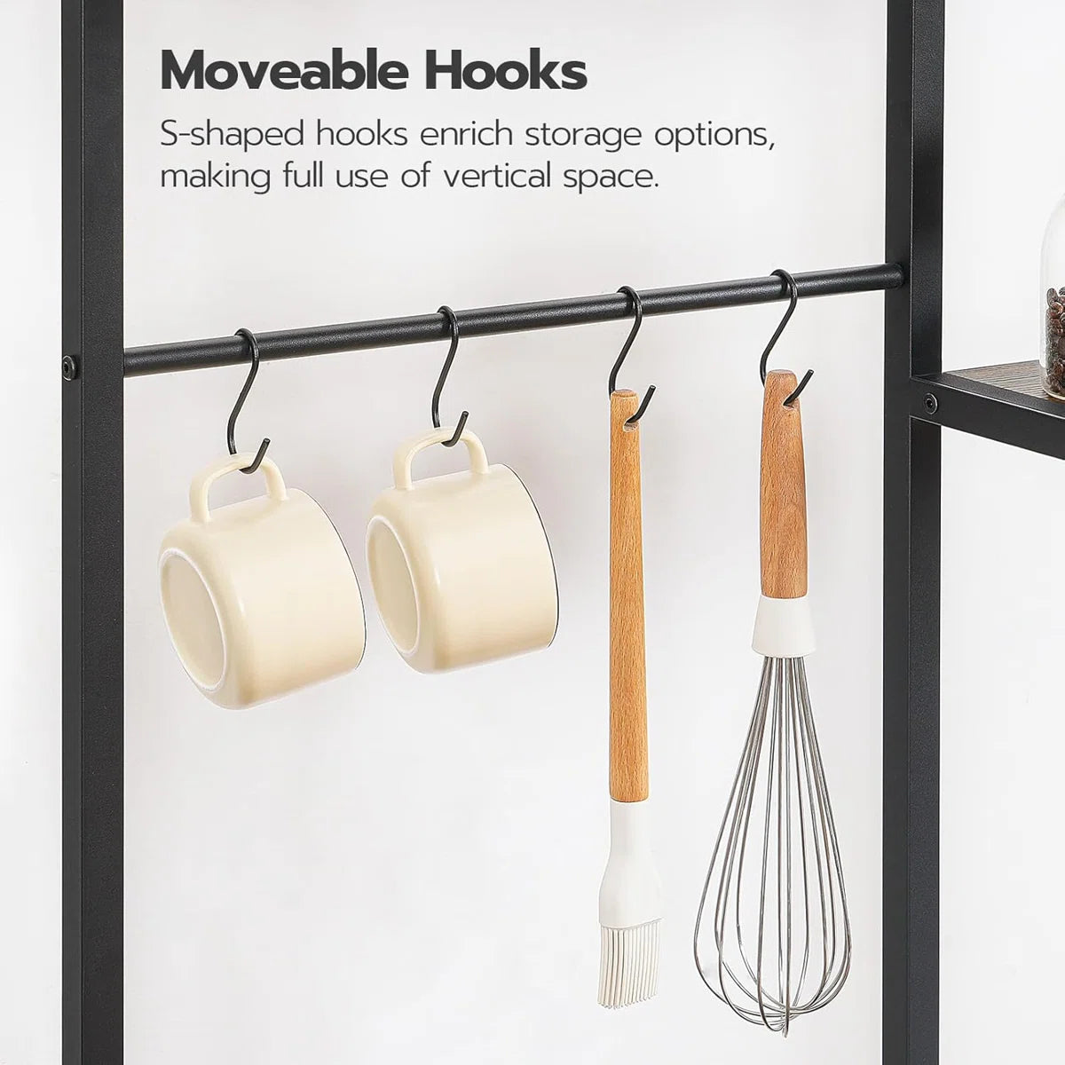 Kitchen Rack: 6-Tier Microwave Stand with 4 Hooks, Kitchen Shelf with Wire Basket