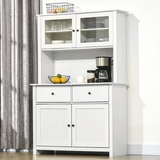 Microwave Stands :  63.5" Kitchen Buffet with Hutch, Glass Doors, Drawers & Microwave Cabinets
