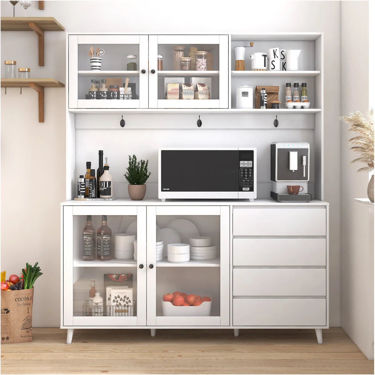 Microwave Stands: 63" Microwave Stands and Cabinets – Kitchen Hutch with large Storage