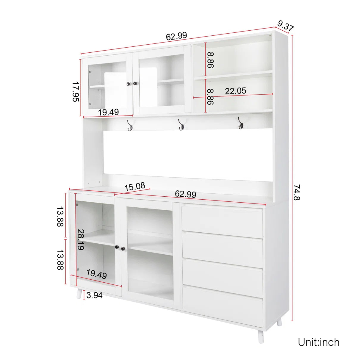 Microwave Stands: 63" Microwave Stands and Cabinets – Kitchen Hutch with large Storage
