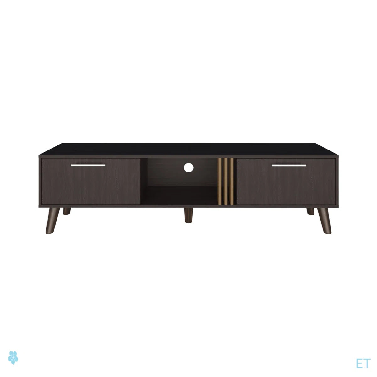 tv panel: 63" wide tv panel with Two Drop-Down Cabinets, Shelves, and Cable Management
