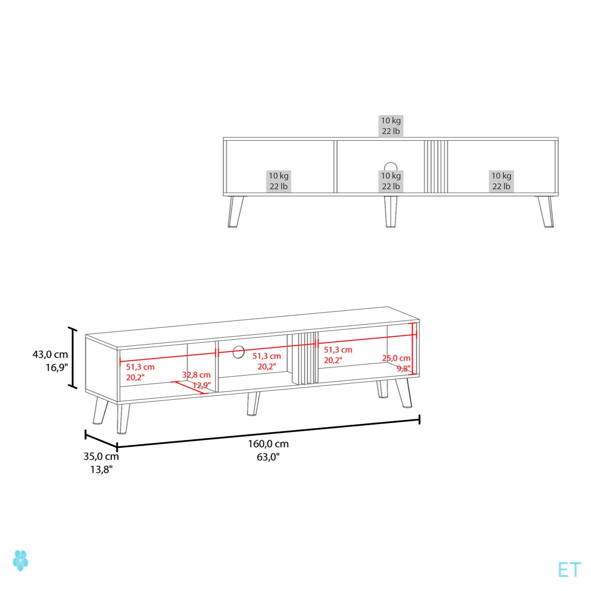 tv panel: 63" wide tv panel with Two Drop-Down Cabinets, Shelves, and Cable Management