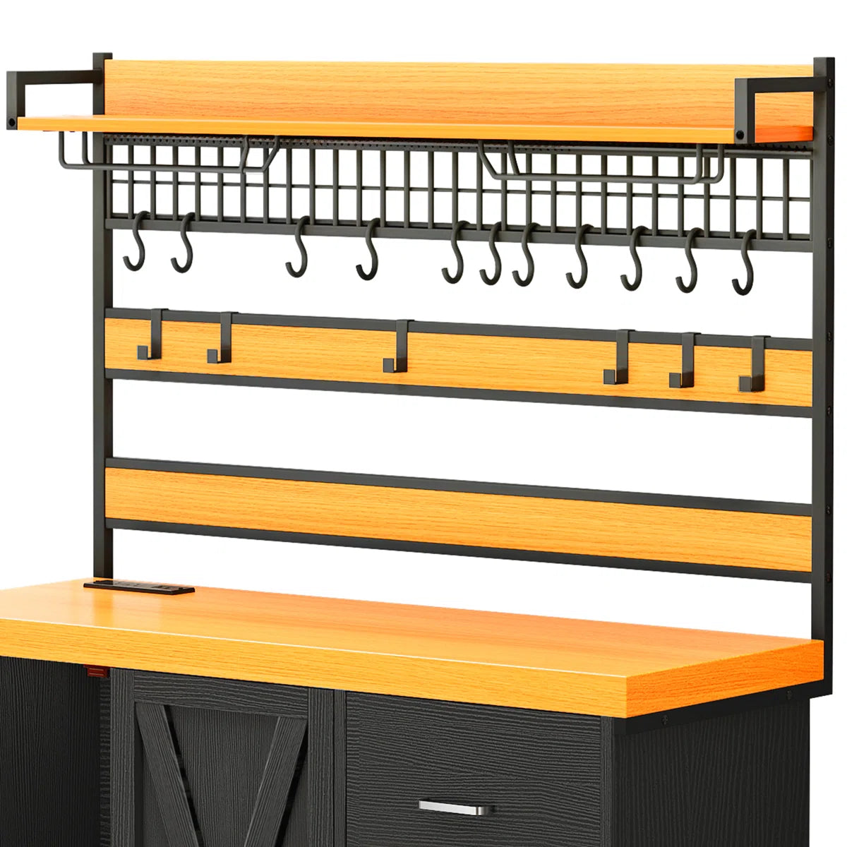 Kitchen Rack: 64.50'' Portable Kitchen Pantry Cabinet with Goblet Holders and Power Outlet