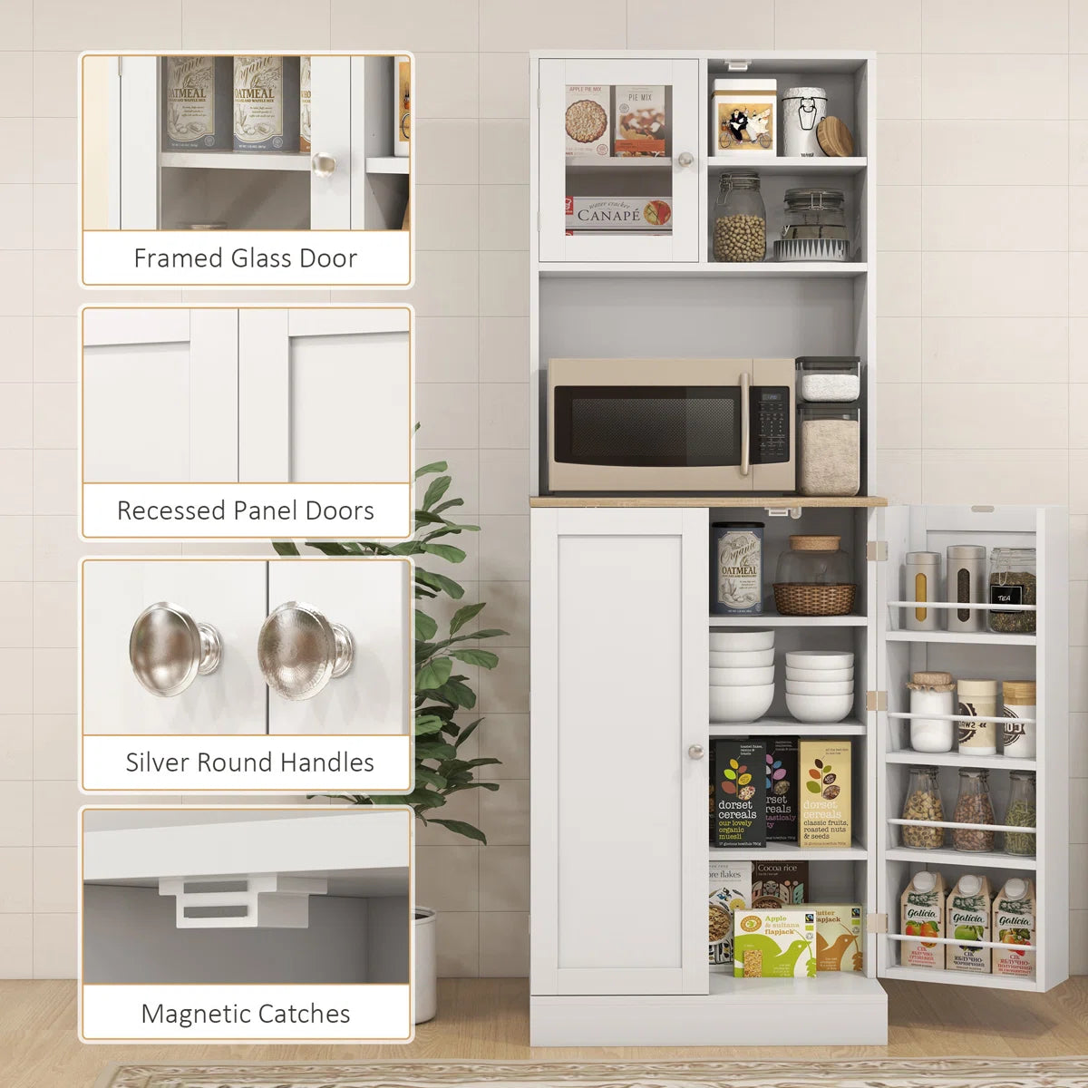 Microwave Stands: 66.5" Pantry Cabinet with Sideboard & Buffet Table for Kitchen Storage