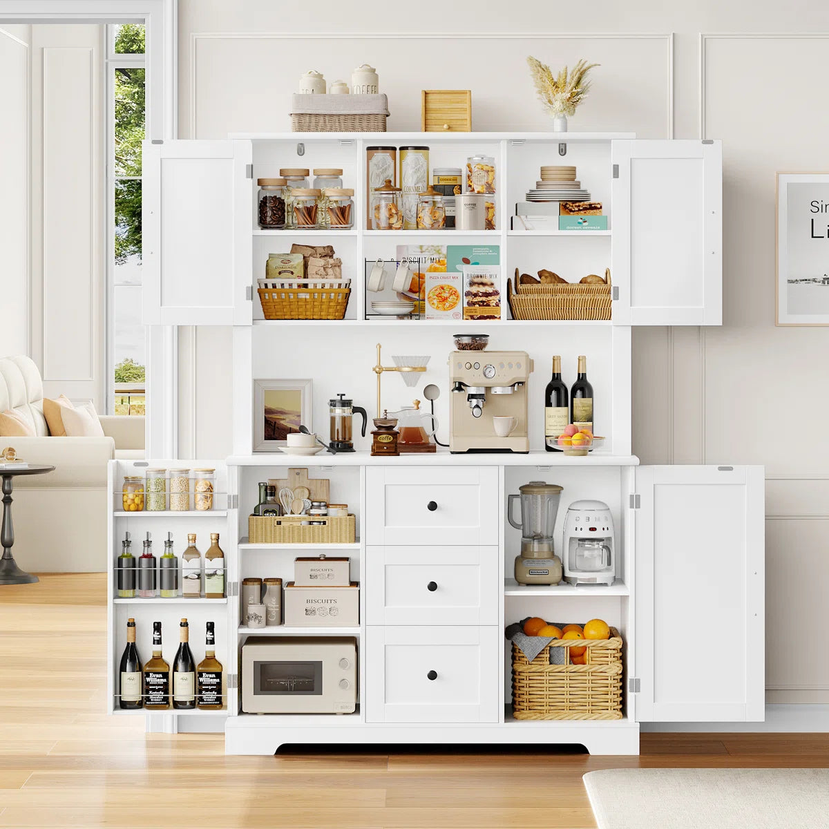 Kitchen Rack: 67.6'' H Three-Drawer Pantry Storage Cabinet for Organizing Kitchen Storage with Cable Management