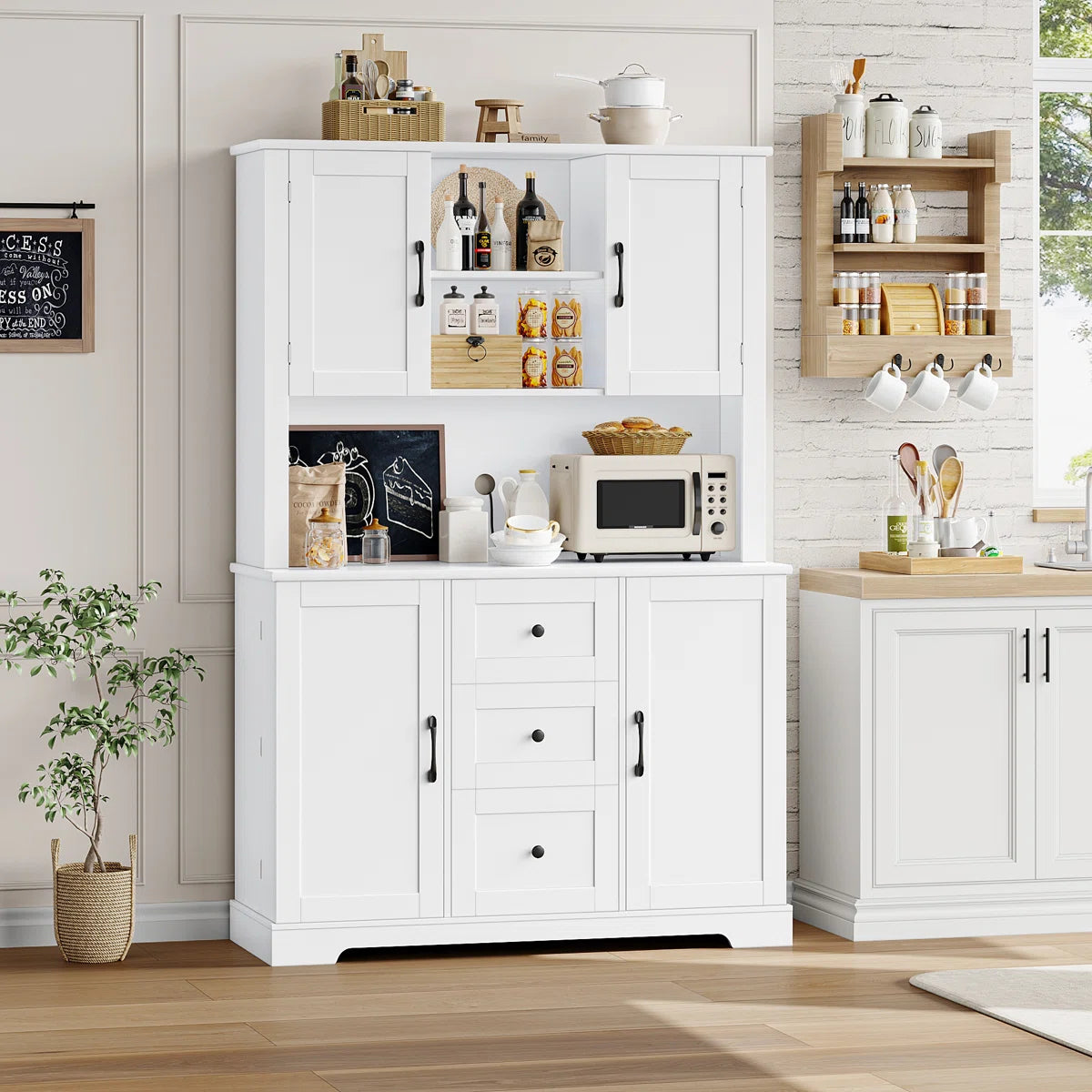 Kitchen Rack: 67.6'' H Three-Drawer Pantry Storage Cabinet for Organizing Kitchen Storage with Cable Management