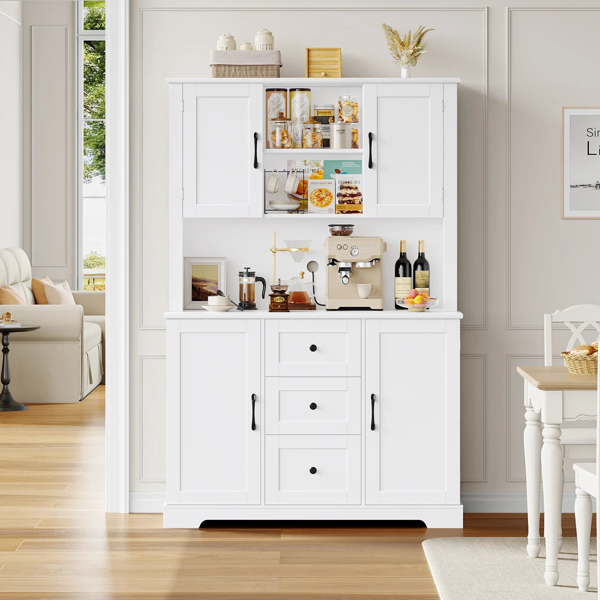 Kitchen Rack: 67.6'' H Three-Drawer Pantry Storage Cabinet for Organizing Kitchen Storage with Cable Management