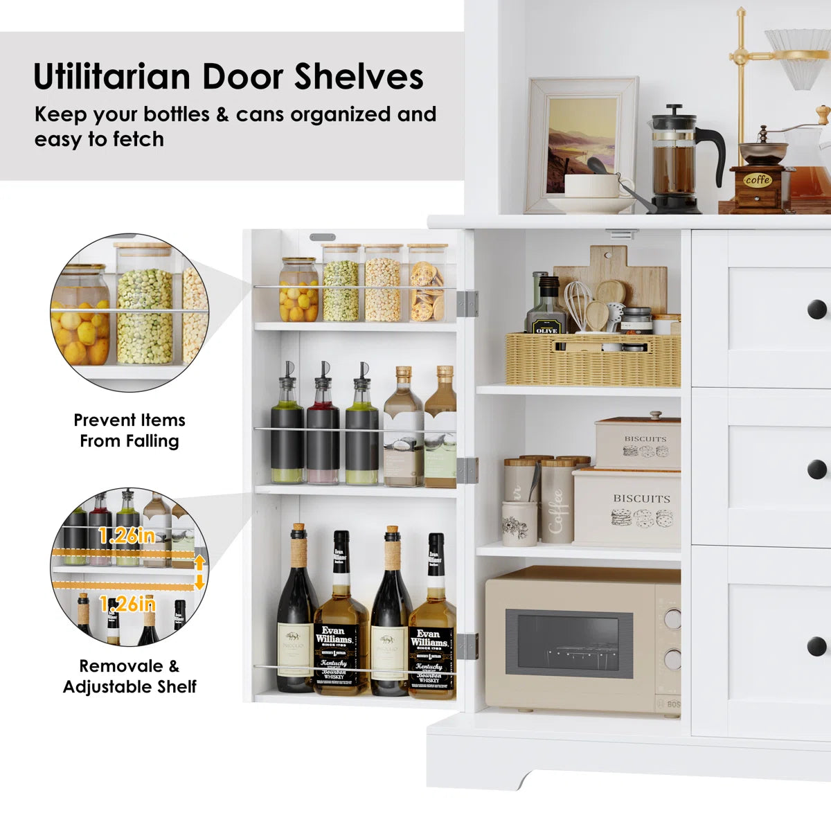 Kitchen Rack: 67.6'' H Three-Drawer Pantry Storage Cabinet for Organizing Kitchen Storage with Cable Management