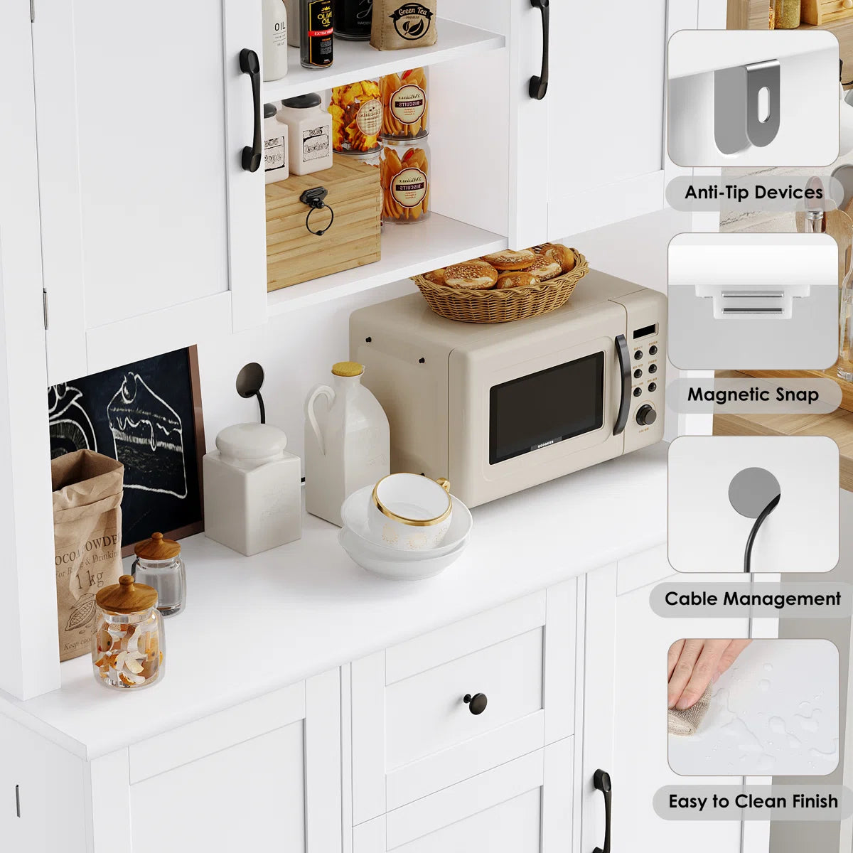 Kitchen Rack: 67.6'' H Three-Drawer Pantry Storage Cabinet for Organizing Kitchen Storage with Cable Management