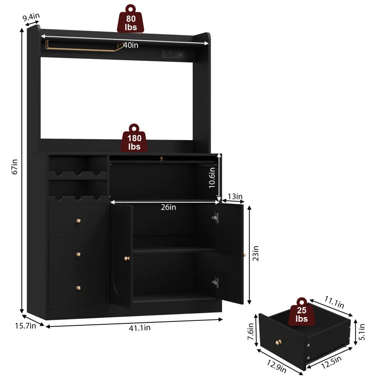 Microwave Stands: 67'' Kitchen Pantry Cabinet with Microwave Shelf & Wine Storage