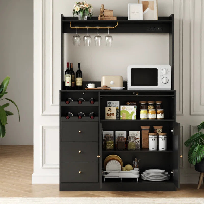 Microwave Stands: 67'' Kitchen Pantry Cabinet with Microwave Shelf & Wine Storage