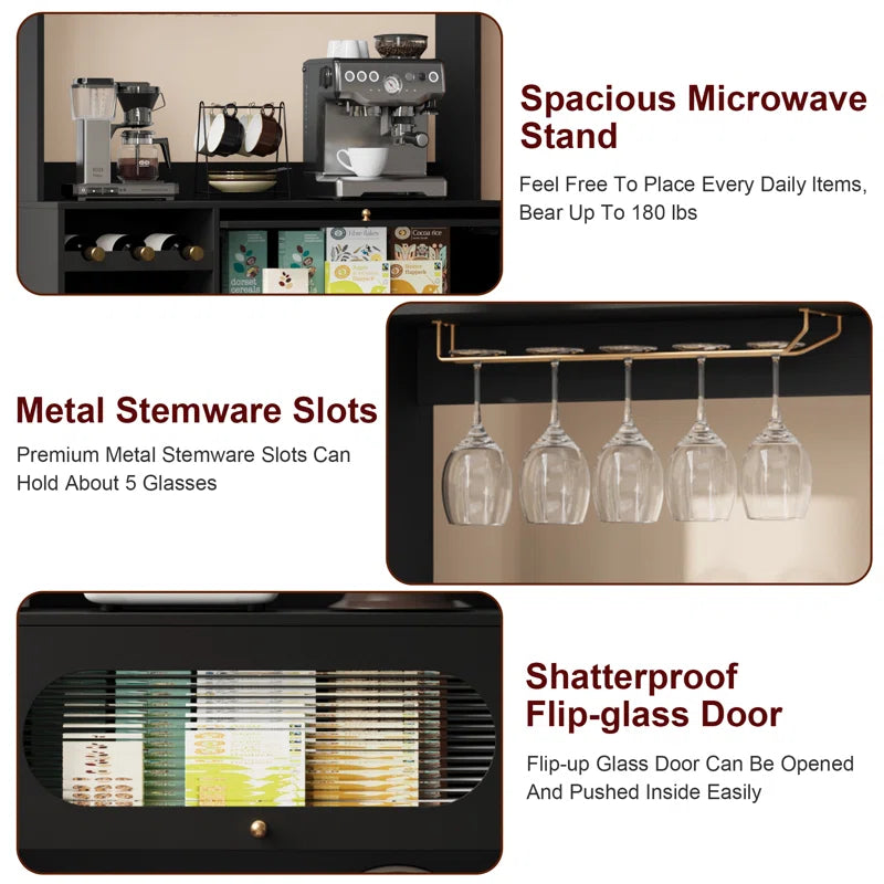 Microwave Stands: 67'' Kitchen Pantry Cabinet with Microwave Shelf & Wine Storage