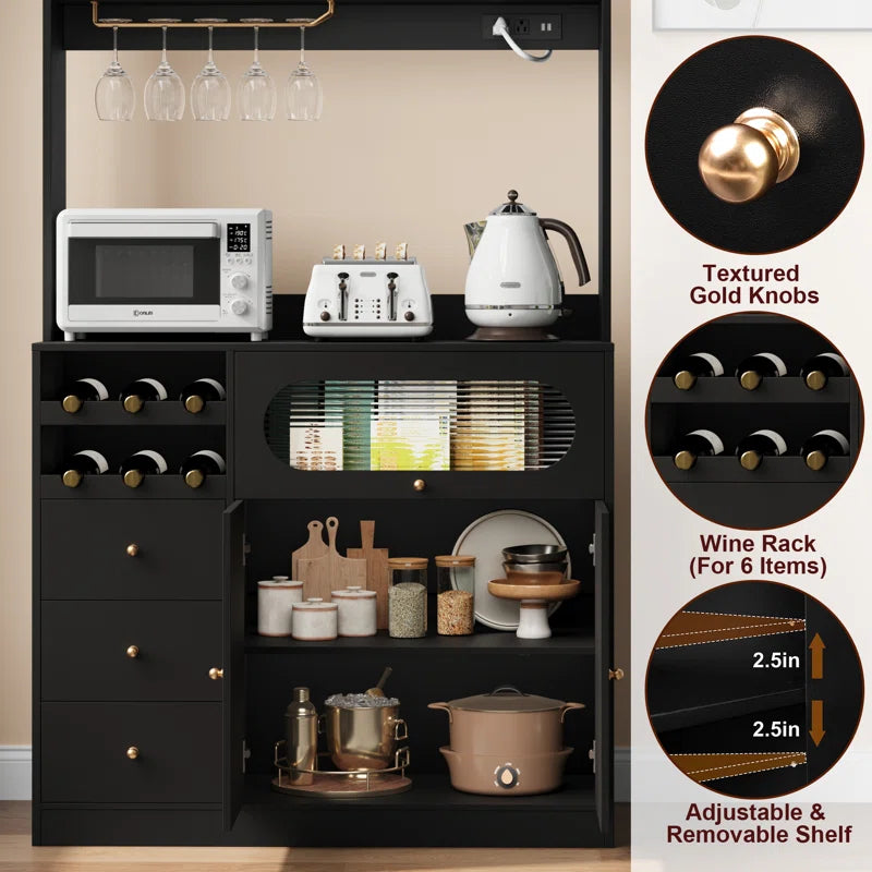 Microwave Stands: 67'' Kitchen Pantry Cabinet with Microwave Shelf & Wine Storage