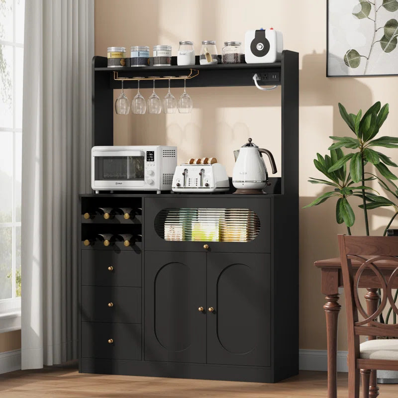 Microwave Stands: 67'' Kitchen Pantry Cabinet with Microwave Shelf & Wine Storage