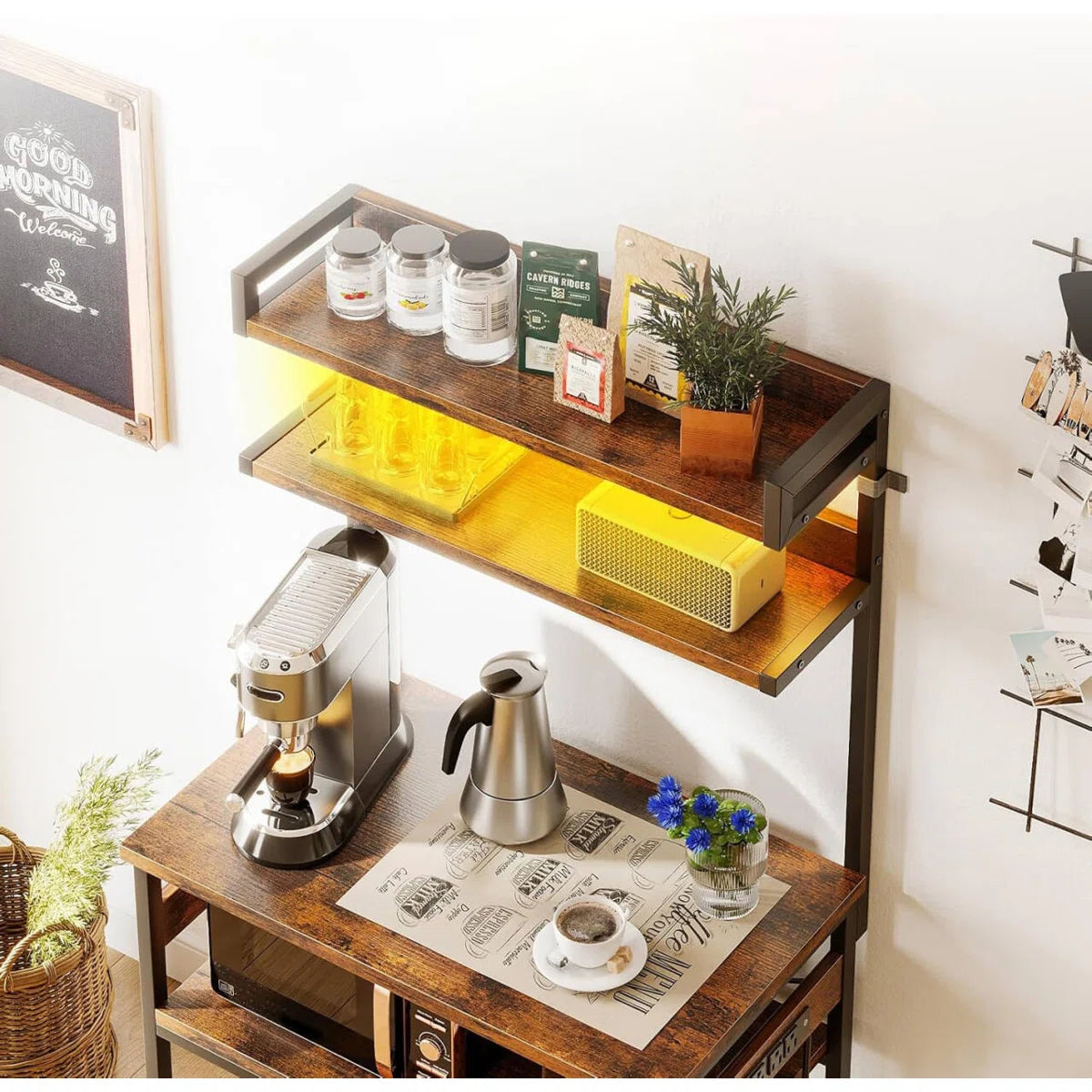 Kitchen Rack: 67'' Rustic Brown 5-Tier Microwave Stand Kitchen Baker's Rack with Power Outlet