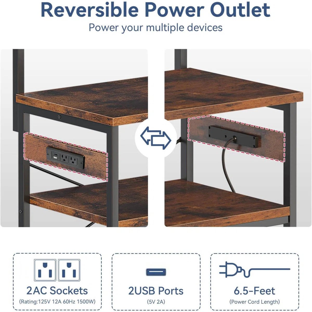 Kitchen Rack: 67'' Rustic Brown 5-Tier Microwave Stand Kitchen Baker's Rack with Power Outlet