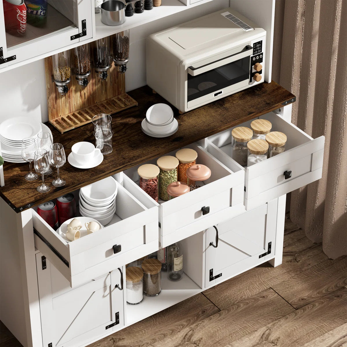 Microwave Stands: : 68" Kitchen Pantry Cabinet – Freestanding Storage with Microwave Shelf & Adjustable Shelves