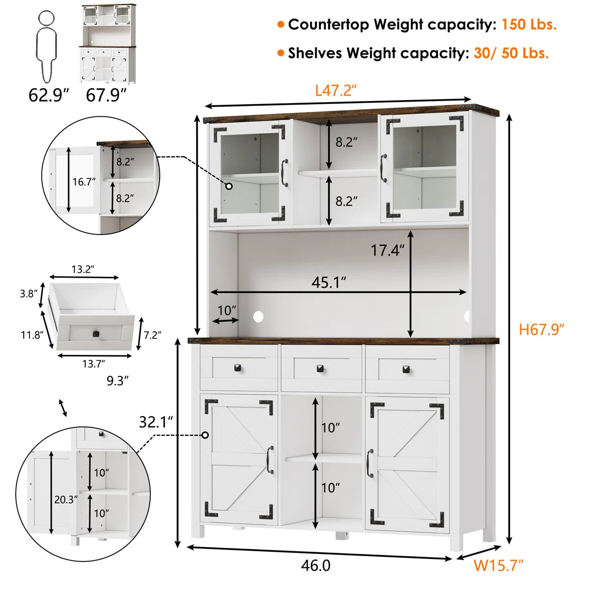 Microwave Stands: : 68" Kitchen Pantry Cabinet – Freestanding Storage with Microwave Shelf & Adjustable Shelves