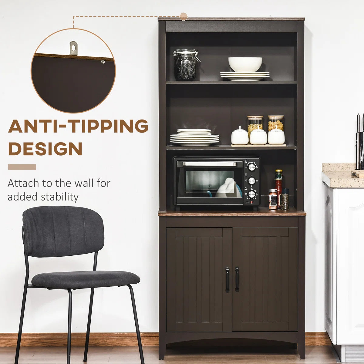 Microwave Stands: 69.25'' Kitchen Pantry Cabinet – Freestanding Microwave Stand with Storage Shelves