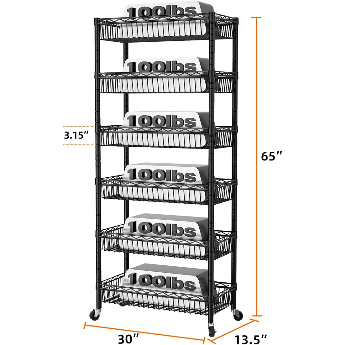 Kitchen Rack: 6 Tier Basket Shelf Wire Shelving Unit Adjustable Storage Shelves
