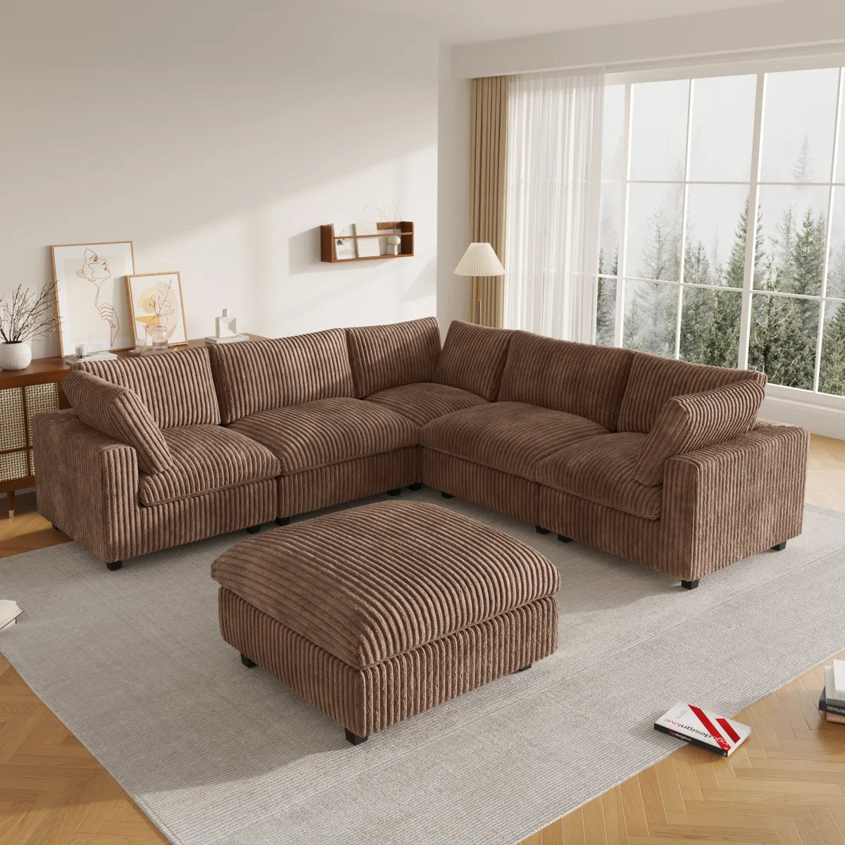 7 Seater Sofa Set: 6-Piece Upholstered Sectional with Ottoman