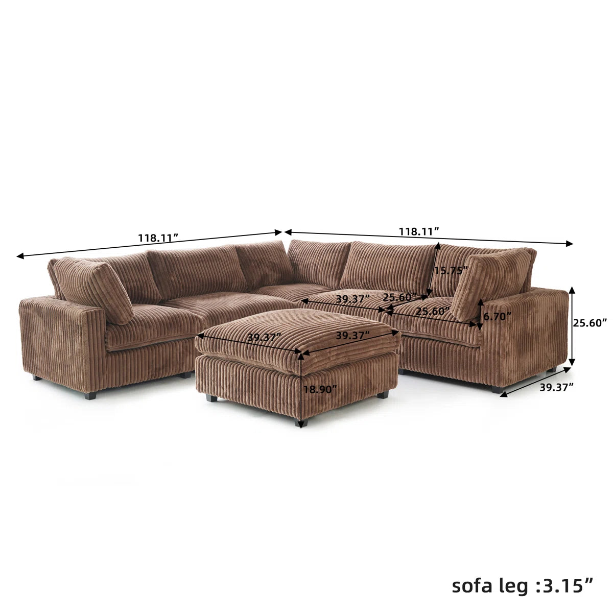 7 Seater Sofa Set: 6-Piece Upholstered Sectional with Ottoman