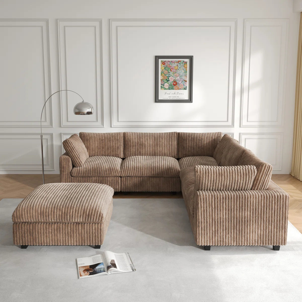 7 Seater Sofa Set: 6-Piece Upholstered Sectional with Ottoman