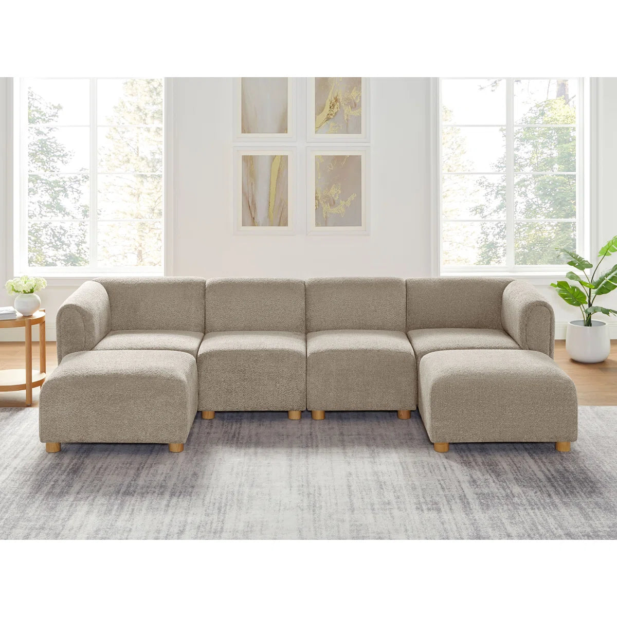 7 Seater Sofa Set: 6-Piece Upholstered Sectional with Ottomans for Spacious Living Rooms