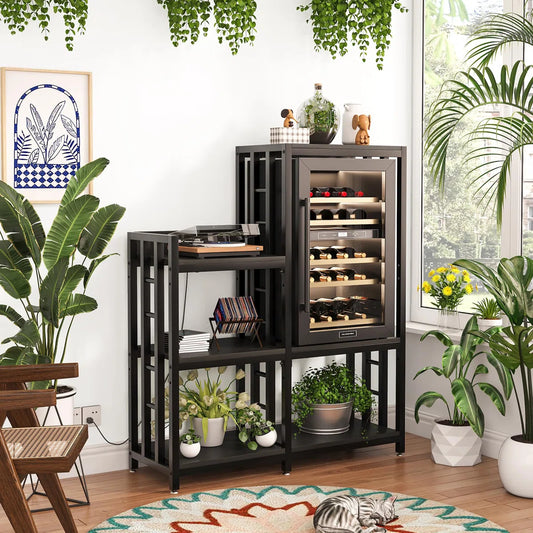 Kitchen Racks: 6-tier adjustable baker’s rack with power outlet for microwave, fridge, and coffee bar in Kitchen or Home Office