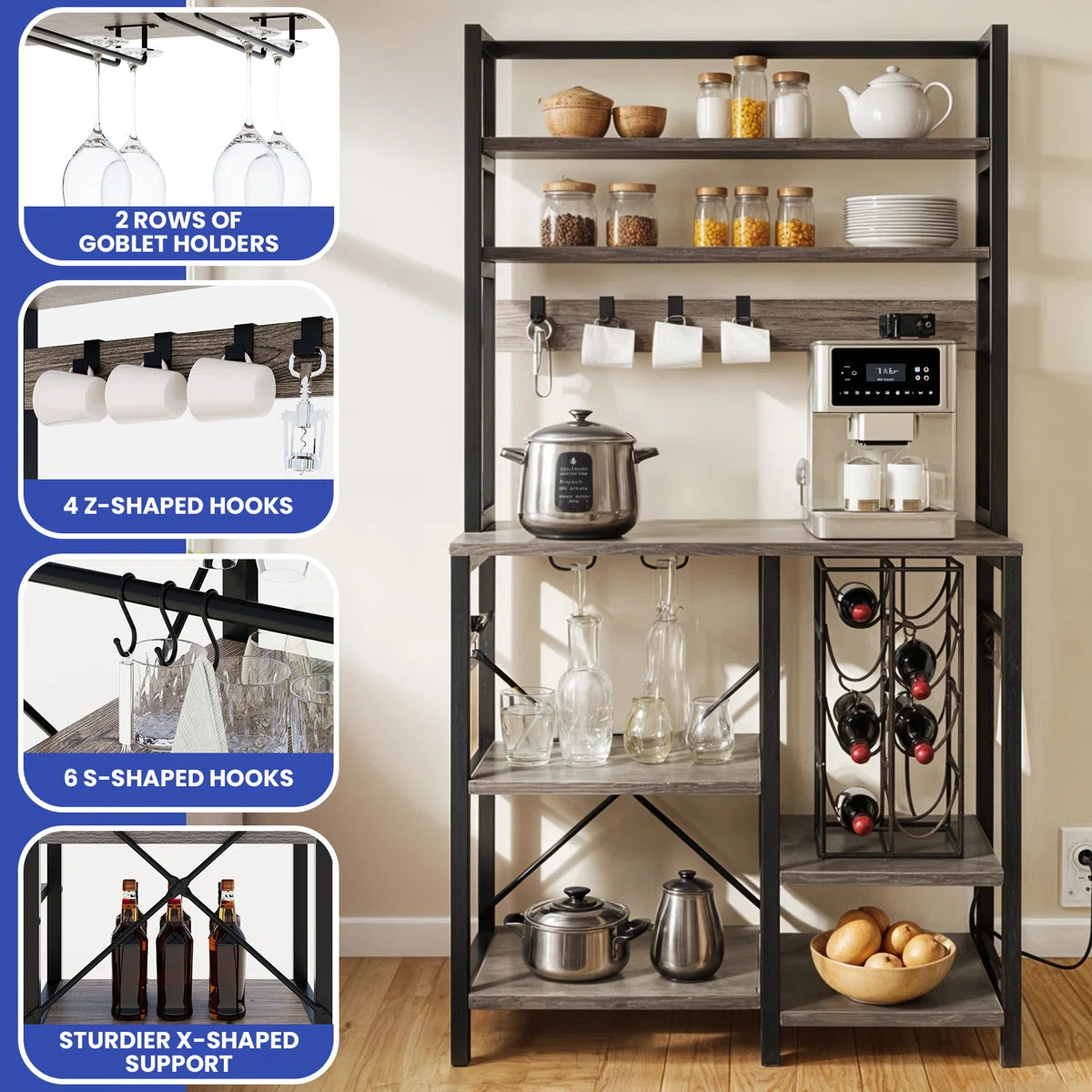 Kitchen Rack: 31.5'' Wood Standard Baker's Rack with Microwave Compatibility