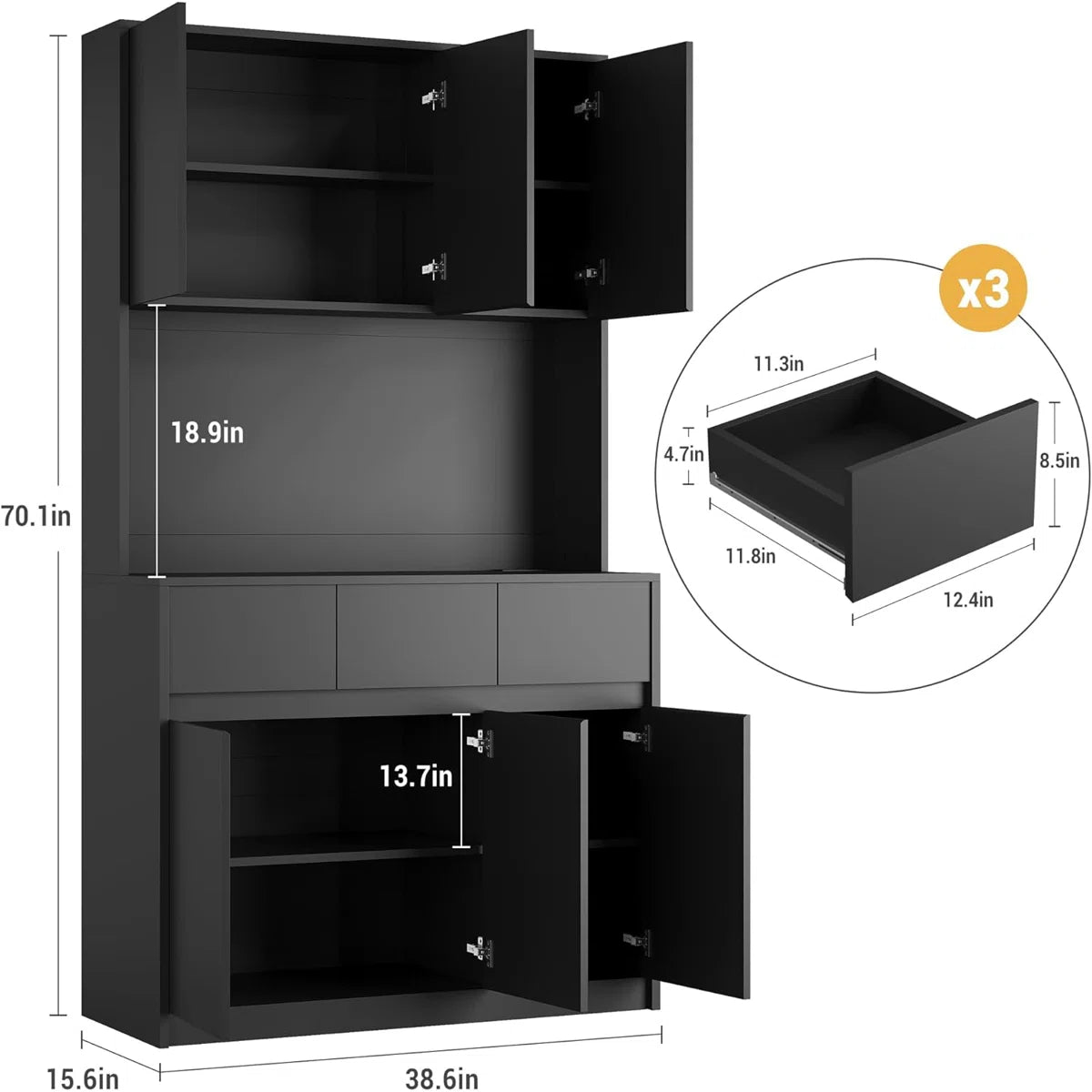 Microwave Stands: 70.1" Tall Kitchen Pantry Cabinet – Freestanding Microwave Cabinets