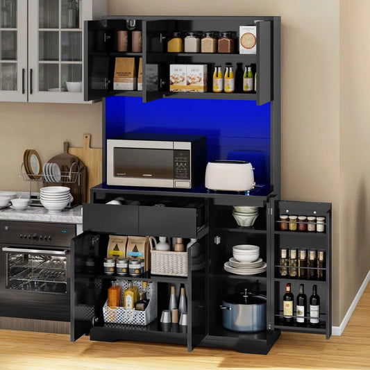 Microwave Stands:70.9'' High Gloss Kitchen Pantry Storage with Microwave Stands