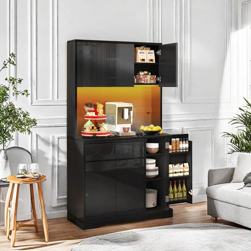 Microwave Stands:70.9'' High Gloss Kitchen Pantry Storage with Microwave Stands