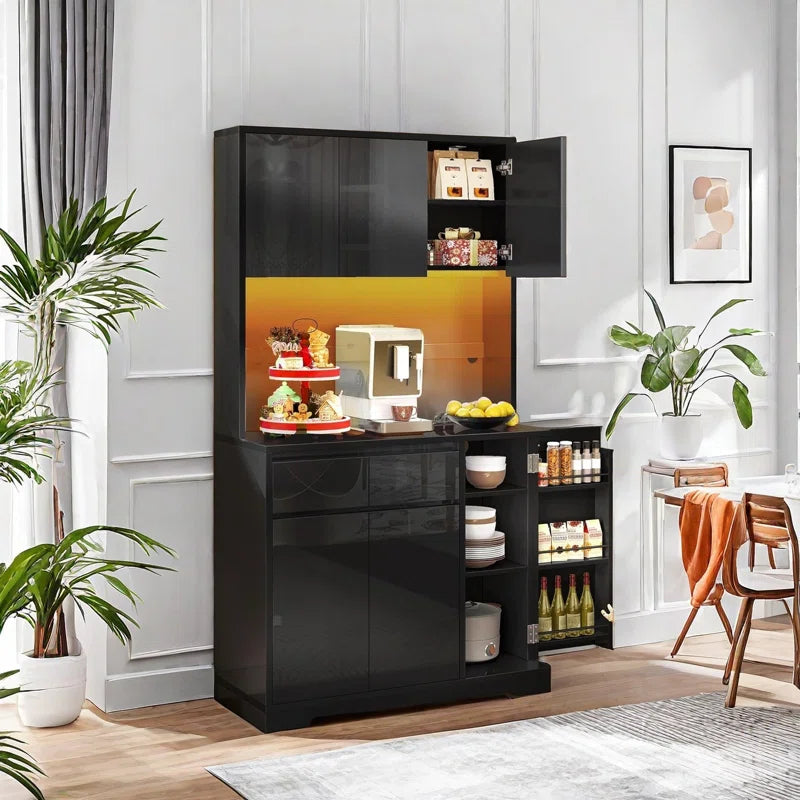 Microwave Stands:70.9'' High Gloss Kitchen Pantry Storage with Microwave Stands
