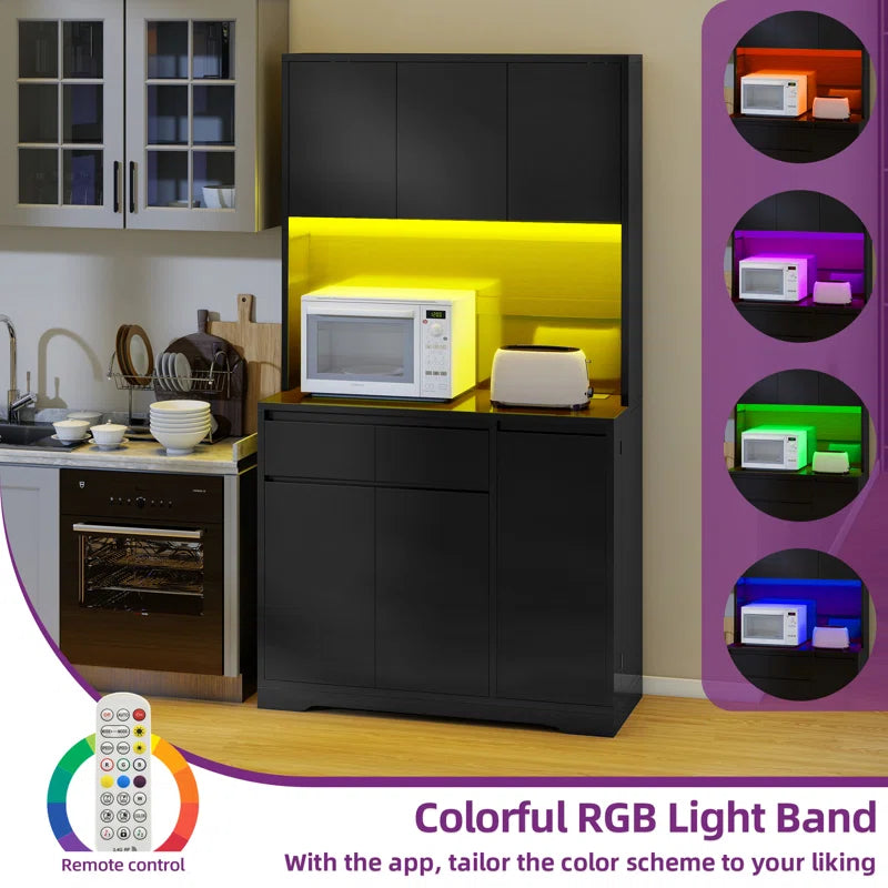 Microwave Stands:70.9'' High Gloss Kitchen Pantry Storage with Microwave Stands