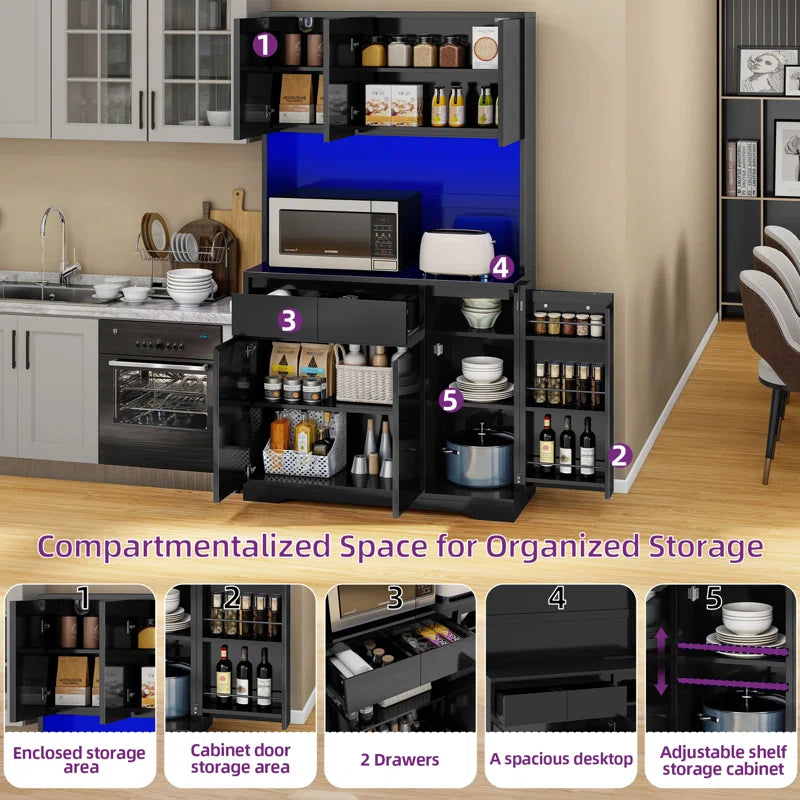 Microwave Stands:70.9'' High Gloss Kitchen Pantry Storage with Microwave Stands