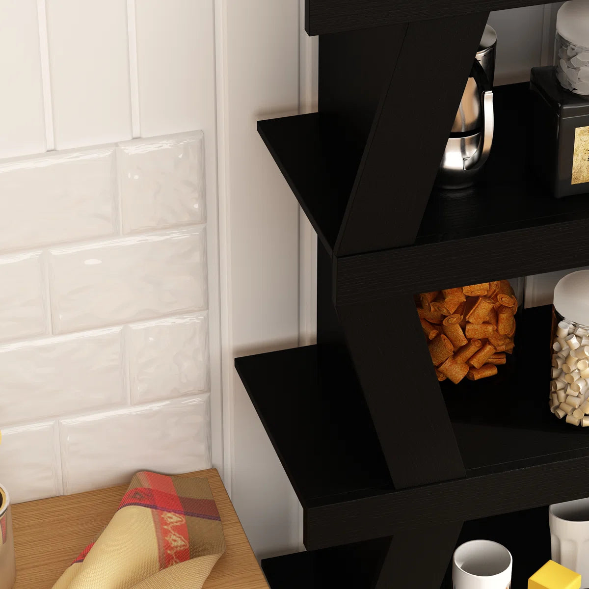 Kitchen Racks: 70.9" W 6-Layer Kitchen Rack Made of Black Wood