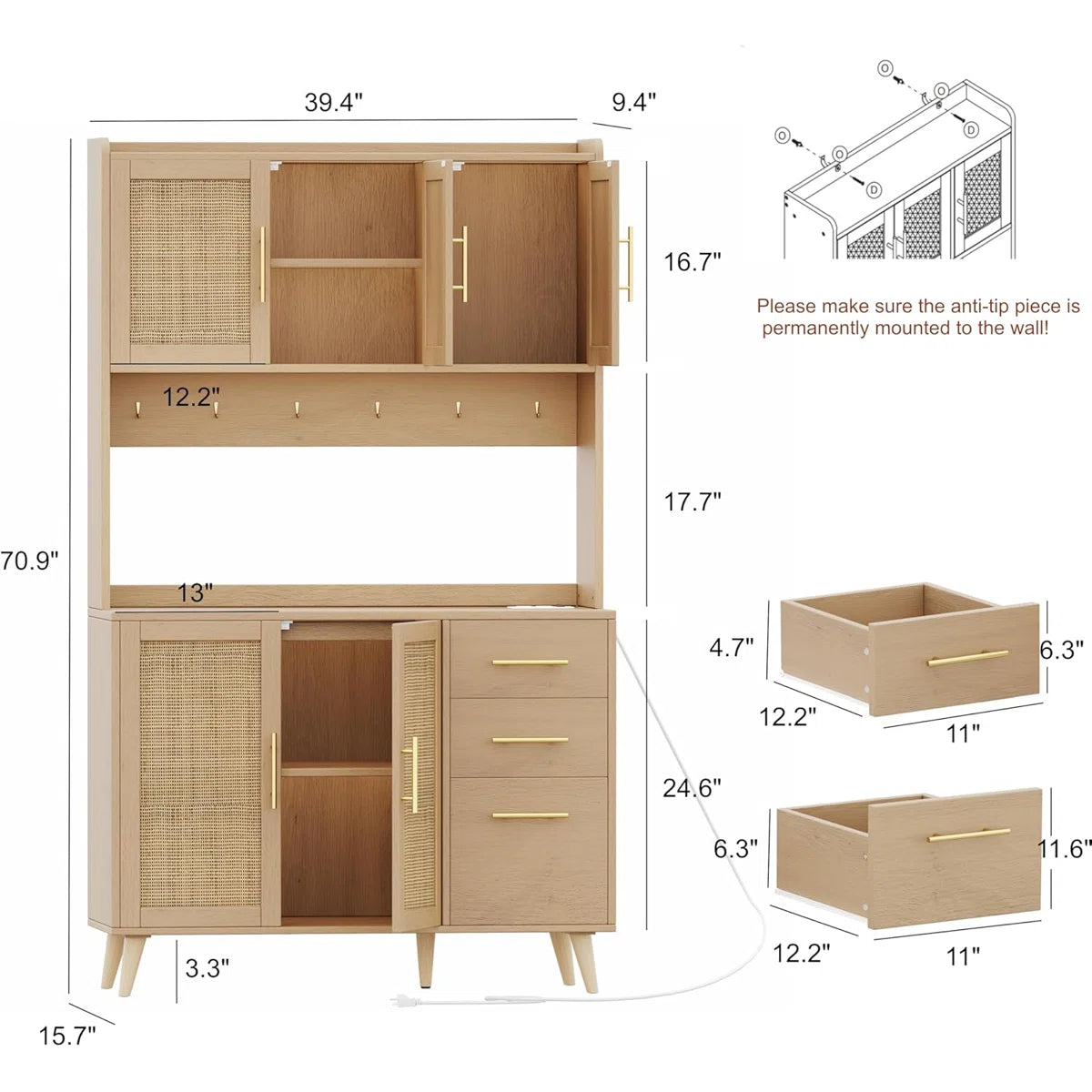 Microwave Stands: Multifunctional Kitchen Cabinet with Microwave Rack – Modern Microwave Stands with Charging Station, Drawers & Doors
