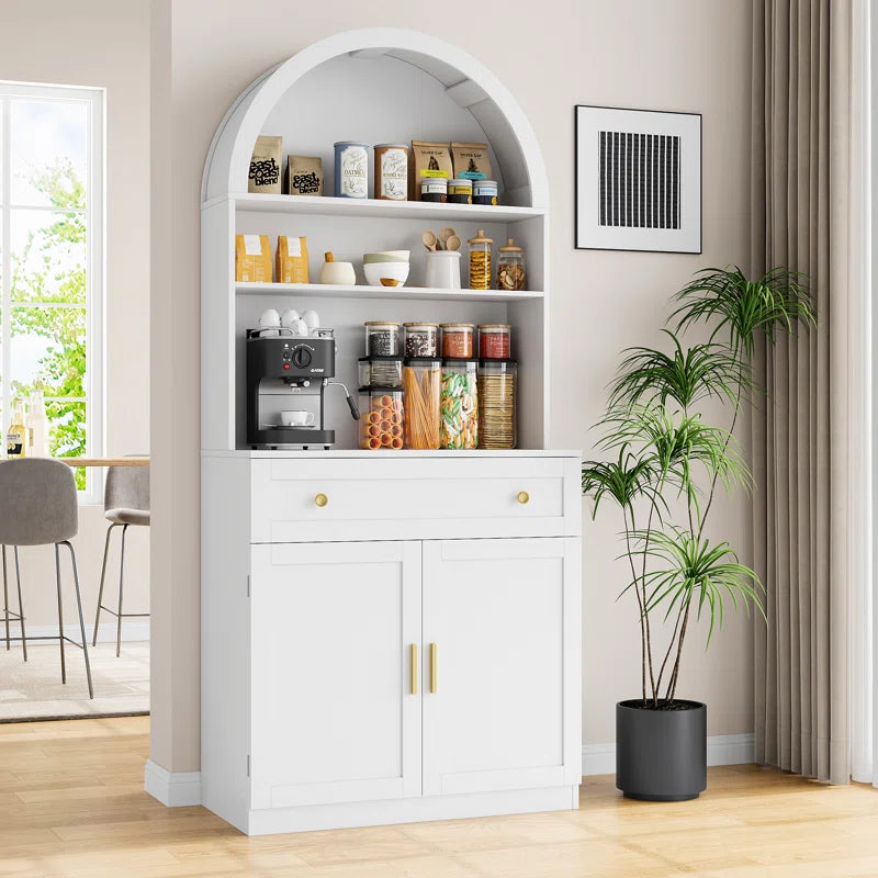 Microwave Stands: 70" Tall Arched Kitchen Pantry, Modern Kitchen Storage, Microwave Stands