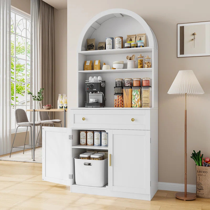 Microwave Stands: 70" Tall Arched Kitchen Pantry, Modern Kitchen Storage, Microwave Stands