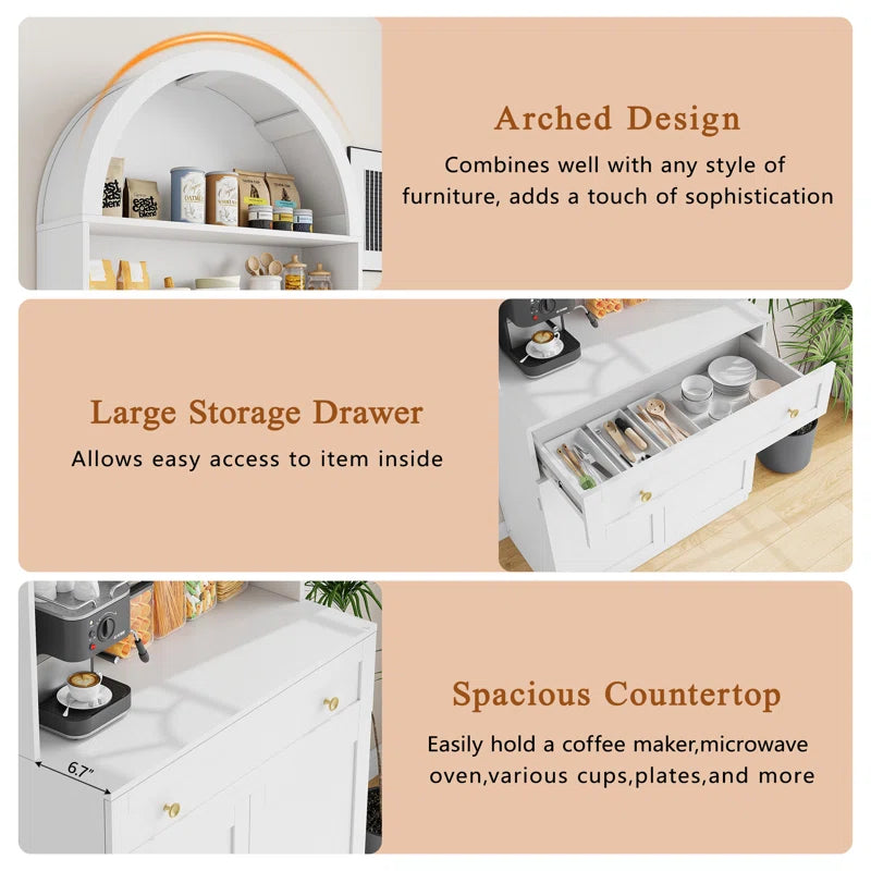 Microwave Stands: 70" Tall Arched Kitchen Pantry, Modern Kitchen Storage, Microwave Stands