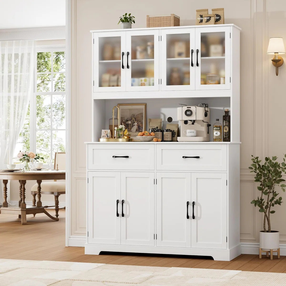 Microwave Stands: 71" x 47.2" Kitchen Pantry Cabinet with Microwave Stand – Large Storage Hutch for Kitchen Organization