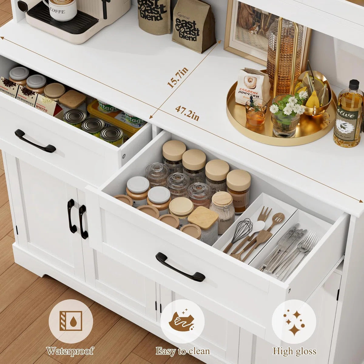 Microwave Stands: 71" x 47.2" Kitchen Pantry Cabinet with Microwave Stand – Large Storage Hutch for Kitchen Organization