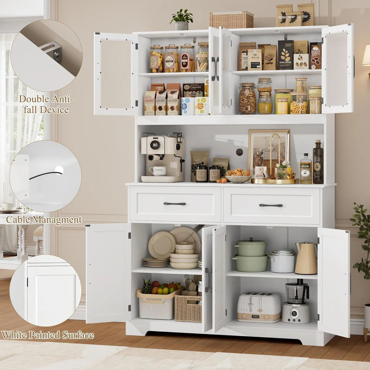 Microwave Stands: 71" x 47.2" Kitchen Pantry Cabinet with Microwave Stand – Large Storage Hutch for Kitchen Organization
