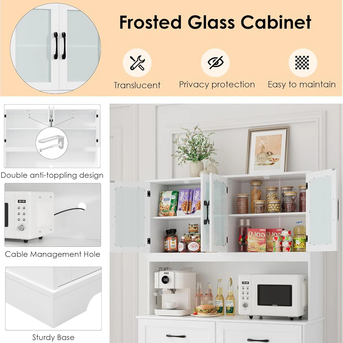 Microwave Stands: 71" x 47.2" Kitchen Pantry Cabinet with Microwave Stand – Large Storage Hutch for Kitchen Organization