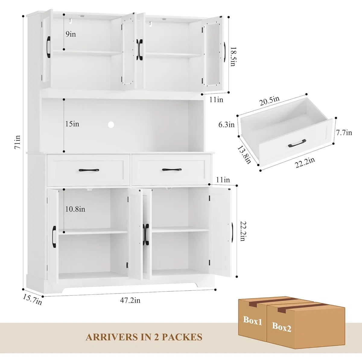 Microwave Stands: 71" x 47.2" Kitchen Pantry Cabinet with Microwave Stand – Large Storage Hutch for Kitchen Organization