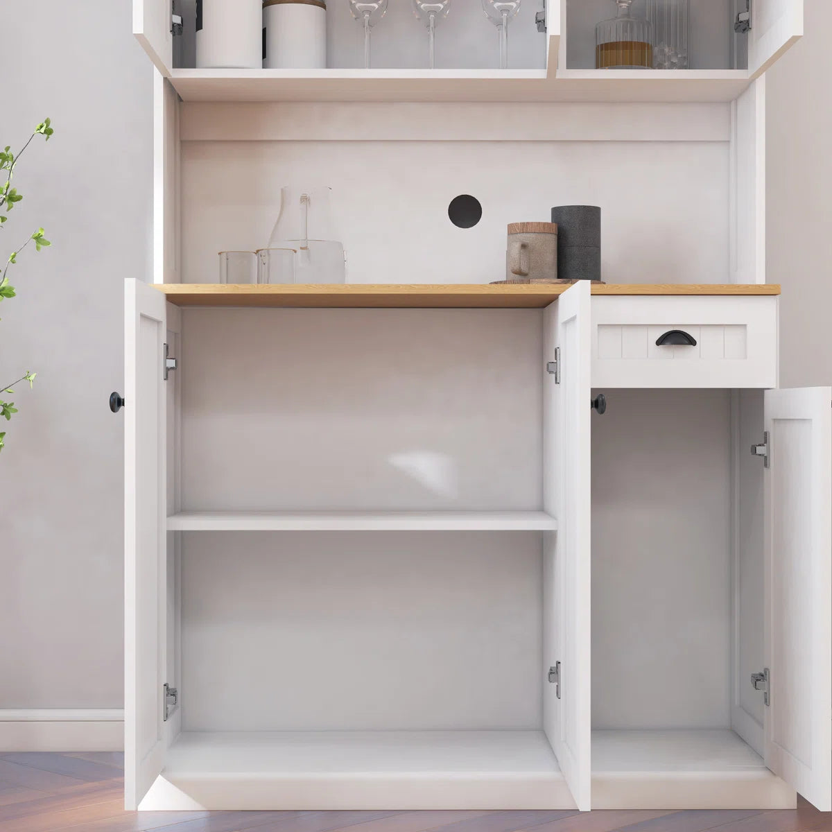 Microwave Stands: 71" Kitchen Hutch with Storage & Microwave Shelf