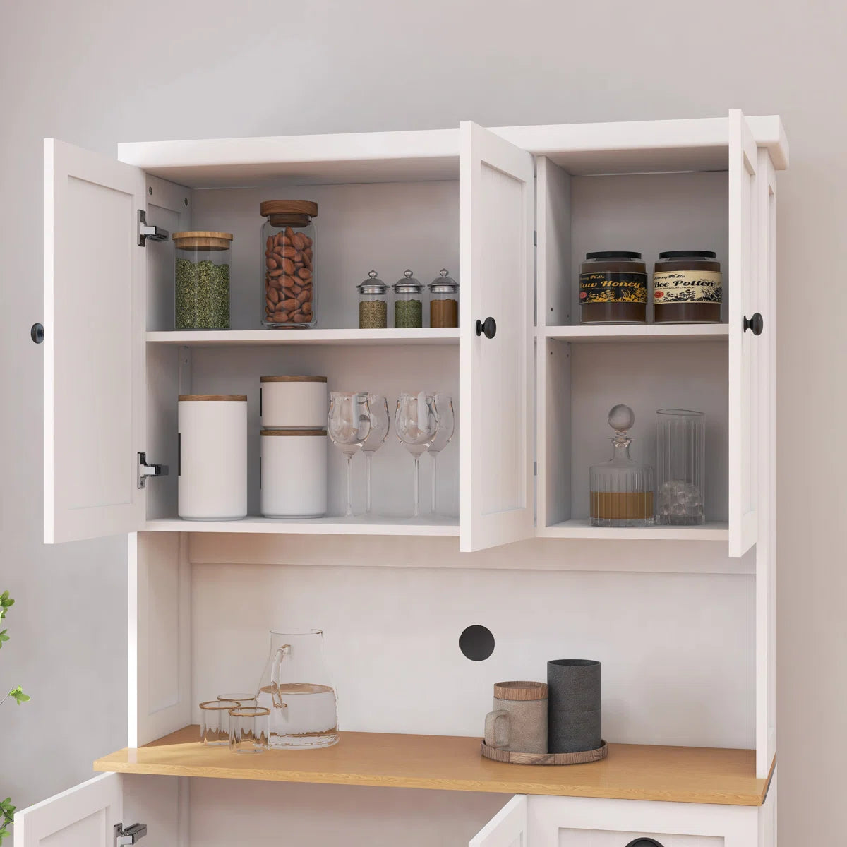 Microwave Stands: 71" Kitchen Hutch with Storage & Microwave Shelf