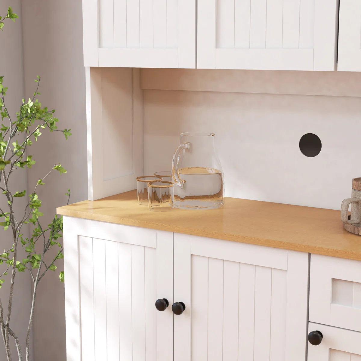 Microwave Stands: 71" Kitchen Hutch with Storage & Microwave Shelf