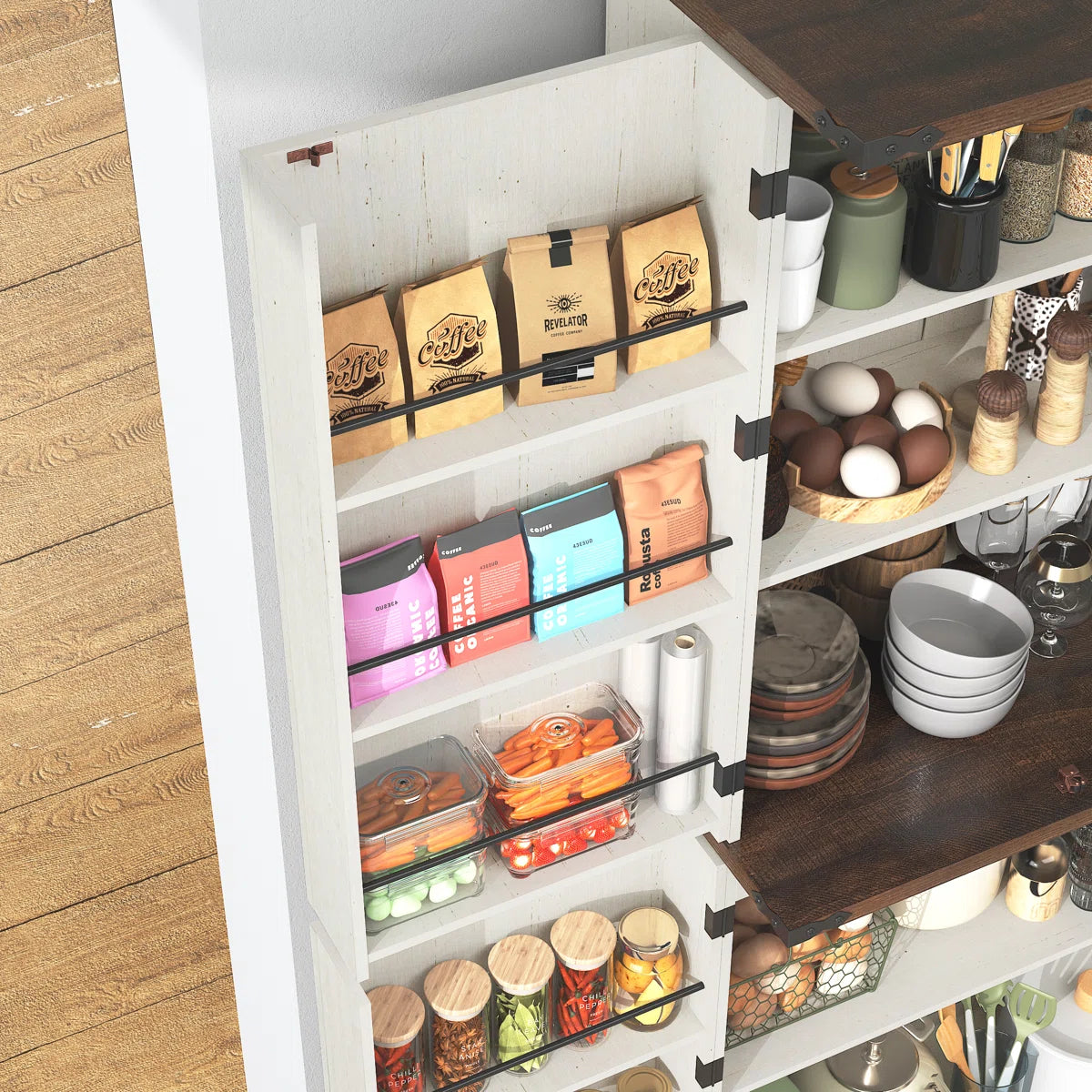 Microwave Stands: Tall Kitchen Pantry Cabinet with Adjustable Shelf and 12 Door Shelves
